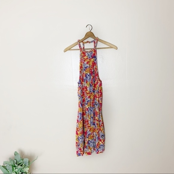 31. [American Eagle] Pink Floral Print High Neck Halter Swing Dress - Picture 1 of 11